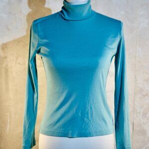 Talbots Petites Teal Blue Mock Neck Long Sleeve Top Size Petite (P)